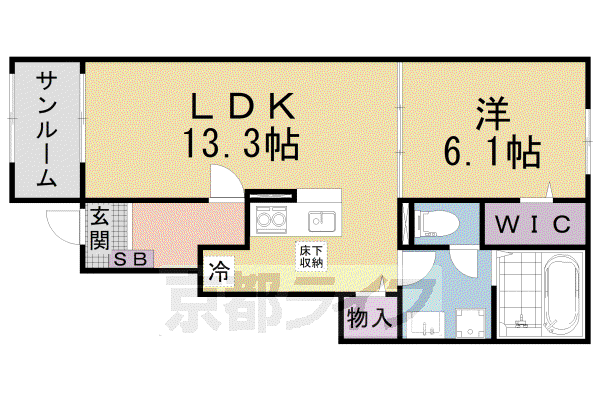 京都市東西線 東野駅(京都) 徒歩13分 2階建 築1年(1LDK/1階)の間取り写真