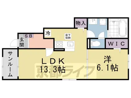 京都市東西線 東野駅(京都) 徒歩13分 2階建 築1年(1LDK/1階)の間取り写真