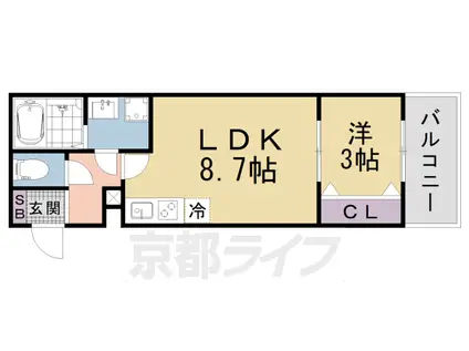 ジーメゾン山科ノース(1LDK/3階)の間取り写真