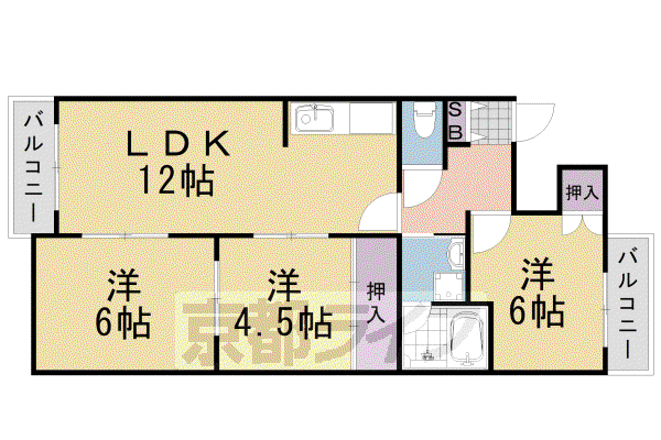 阪急電鉄京都線 桂駅 徒歩8分 4階建 築40年(3LDK/3階)の間取り写真