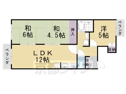 阪急電鉄京都線 桂駅 徒歩20分 4階建 築39年(3LDK/3階)の間取り写真