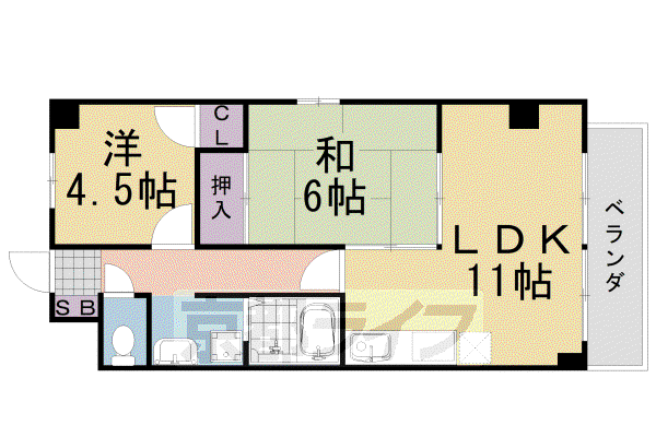 阪急電鉄京都線 桂駅 徒歩15分 6階建 築38年(2LDK/5階)の間取り写真