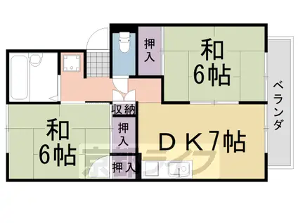阪急電鉄京都線 桂駅 徒歩48分 2階建 築38年(2DK/2階)の間取り写真