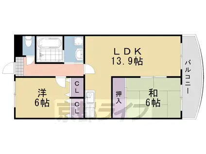 阪急電鉄嵐山線 上桂駅 徒歩13分 5階建 築31年(2LDK/5階)の間取り写真