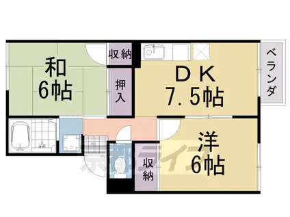 東海道本線 桂川駅(京都) 徒歩15分 2階建 築36年(2DK/1階)の間取り写真