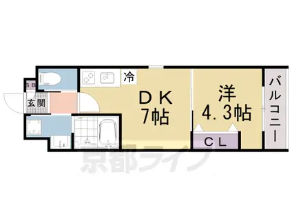 京阪電気鉄道京津線 四宮駅 徒歩4分 5階建 築1年(1DK/1階)の間取り写真