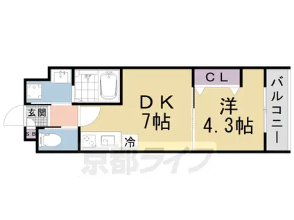 京阪電気鉄道京津線 四宮駅 徒歩4分 5階建 築1年(1DK/1階)の間取り写真