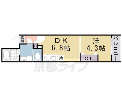 京阪電気鉄道京津線 四宮駅 徒歩4分 5階建 築1年(1DK/4階)の間取り写真