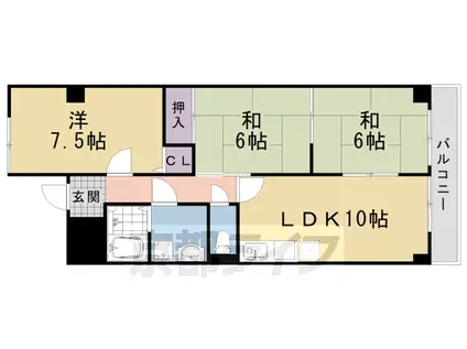 阪急電鉄京都線 桂駅 徒歩45分 6階建 築32年(3LDK/6階)の間取り写真