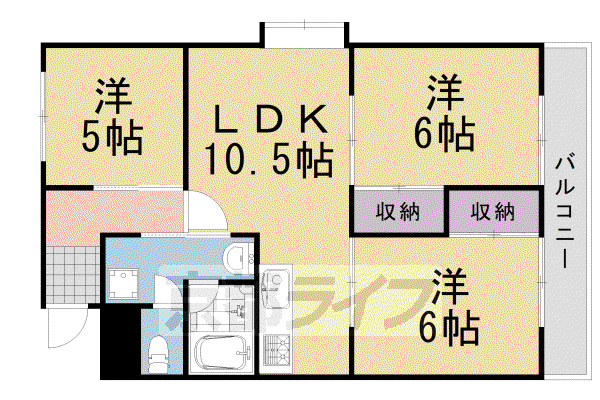 阪急電鉄嵐山線 上桂駅 徒歩19分 5階建 築39年(3DK/5階)の間取り写真