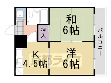 阪急電鉄嵐山線 上桂駅 徒歩10分 3階建 築38年(2DK/1階)の間取り写真