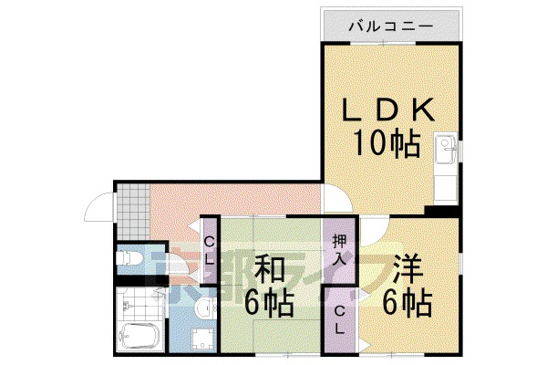 阪急電鉄京都線 桂駅 徒歩12分 5階建 築36年(2LDK/4階)の間取り写真