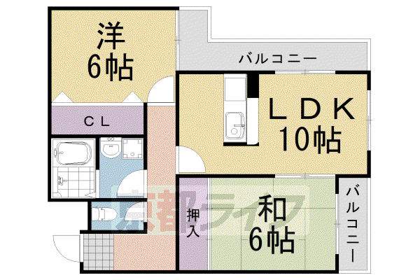 阪急電鉄京都線 桂駅 徒歩12分 5階建 築36年(2LDK/4階)の間取り写真