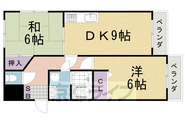 阪急電鉄京都線 桂駅 徒歩12分 3階建 築31年(2DK/1階)の間取り写真