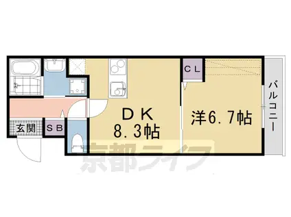 フォルトゥーナ東寺町(1DK/1階)の間取り写真