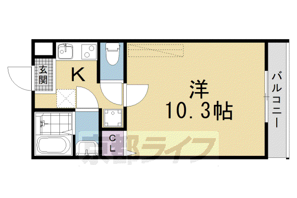 東海道本線 京都駅 徒歩17分 3階建 築2年(1K/3階)の間取り写真