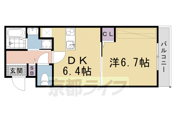 東海道本線 京都駅 徒歩17分 3階建 築2年(1DK/3階)の間取り写真