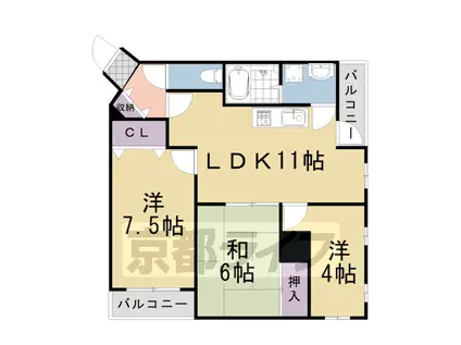 阪急電鉄嵐山線 上桂駅 徒歩10分 6階建 築33年(3LDK/1階)の間取り写真