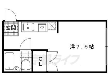 阪急電鉄京都線 桂駅 徒歩5分 2階建 築35年(1K/1階)の間取り写真