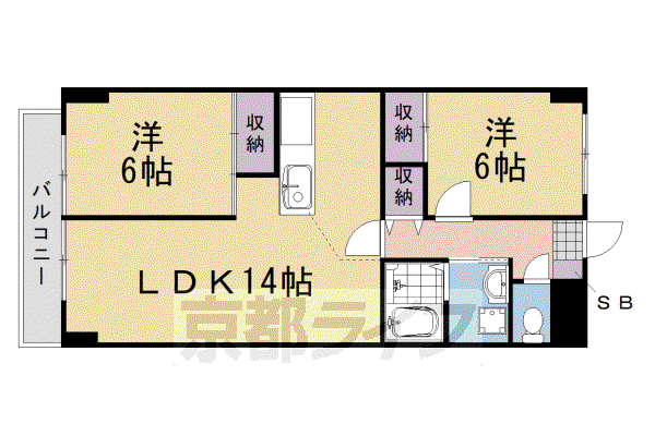 東海道本線 桂川駅(京都) 徒歩15分 6階建 築35年(2LDK/3階)の間取り写真