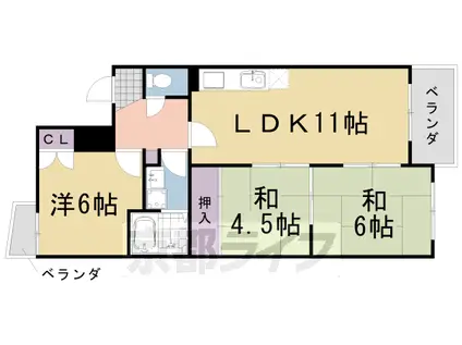 阪急電鉄嵐山線 上桂駅 徒歩15分 3階建 築34年(3LDK/1階)の間取り写真
