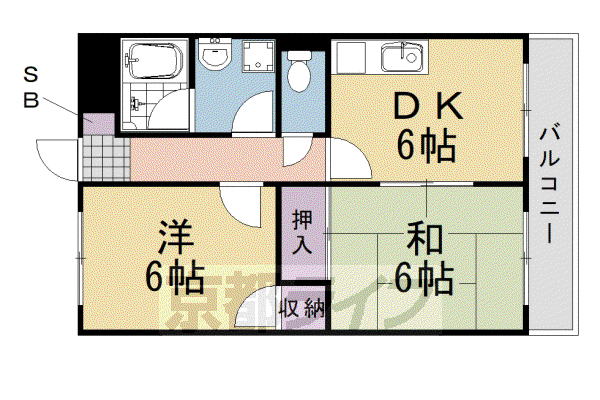 阪急電鉄京都線 桂駅 徒歩1分 6階建 築41年(2DK/5階)の間取り写真