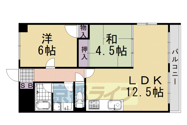 阪急電鉄京都線 桂駅 徒歩1分 6階建 築41年(2LDK/4階)の間取り写真