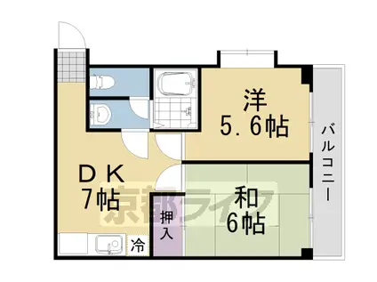 阪急電鉄京都線 桂駅 徒歩20分 5階建 築35年(2DK/4階)の間取り写真