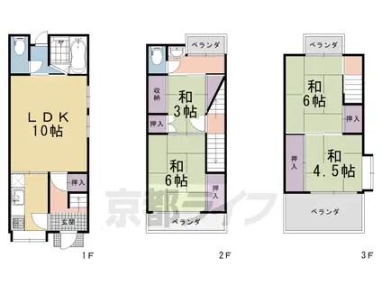 京福嵐山本線 有栖川駅 徒歩5分 3階建 築66年(4LDK)の間取り写真