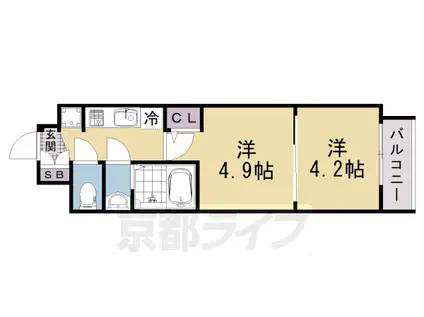 エステムコート京都二条(2K/6階)の間取り写真