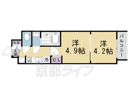 エステムコート京都二条(2K/7階)の間取り写真