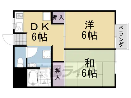 阪急電鉄嵐山線 上桂駅 徒歩14分 2階建 築39年(2DK/2階)の間取り写真