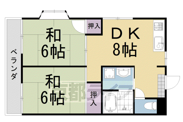 阪急電鉄嵐山線 松尾大社駅 徒歩8分 2階建 築31年(2DK/2階)の間取り写真