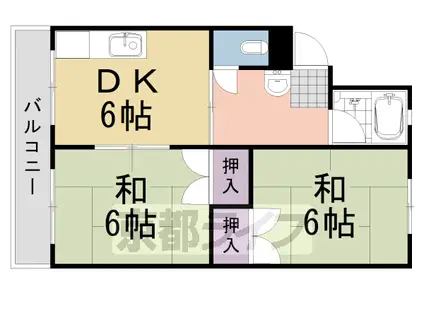阪急電鉄嵐山線 上桂駅 徒歩15分 3階建 築48年(2DK/3階)の間取り写真
