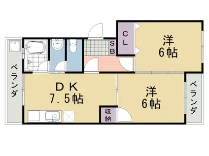阪急電鉄京都線 桂駅 徒歩49分 4階建 築52年(2DK/4階)の間取り写真