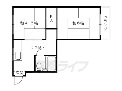 阪急電鉄京都線 桂駅 徒歩58分 3階建 築48年(2K/1階)の間取り写真