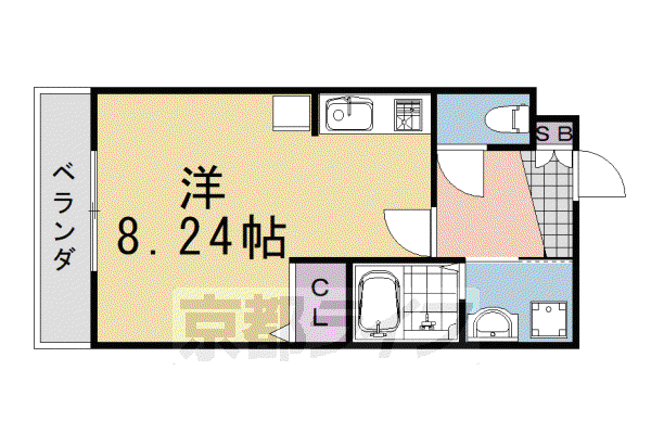 阪急電鉄嵐山線 上桂駅 徒歩10分 3階建 築23年(1K/1階)の間取り写真