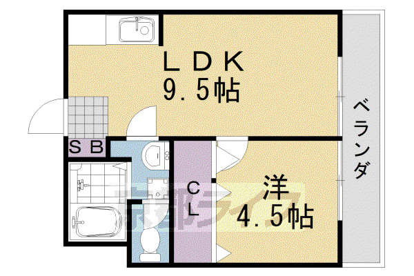 阪急電鉄京都線 桂駅 徒歩5分 3階建 築53年(1LDK/3階)の間取り写真