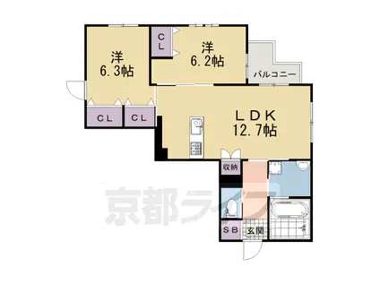 宇治離宮(2LDK/2階)の間取り写真