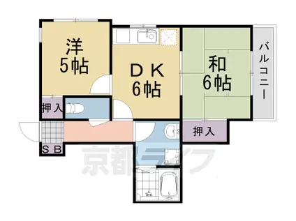 阪急電鉄嵐山線 上桂駅 徒歩8分 3階建 築36年(2DK/2階)の間取り写真