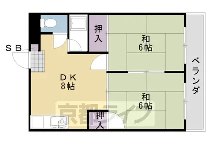 阪急電鉄京都線 桂駅 徒歩22分 3階建 築46年(2DK/2階)の間取り写真