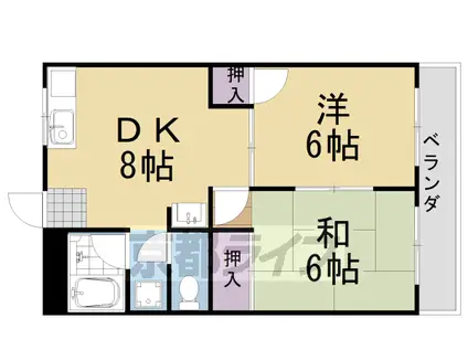 阪急電鉄京都線 桂駅 徒歩22分 3階建 築46年(2DK/2階)の間取り写真