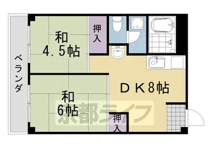 阪急電鉄京都線 桂駅 徒歩20分 3階建 築45年(2DK/3階)の間取り写真