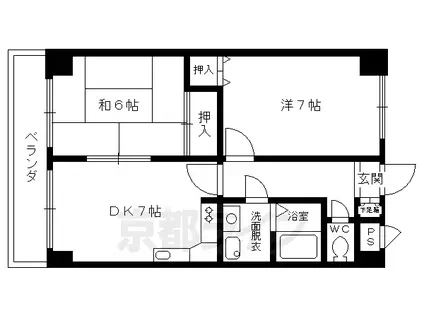 京都市烏丸線 国際会館駅 徒歩7分 3階建 築31年(2DK/1階)の間取り写真