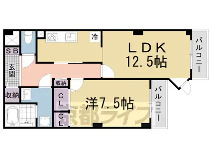 京都市東西線 椥辻駅 徒歩3分 6階建 築37年(1LDK/5階)の間取り写真