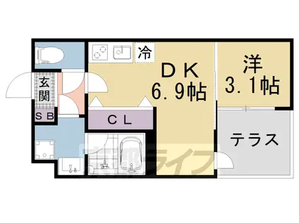 VINA山科ウエスト(1DK/1階)の間取り写真