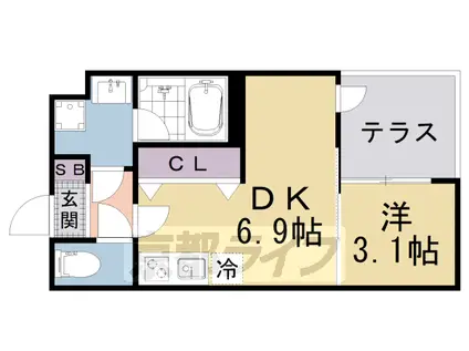 VINA山科ウエスト(1DK/1階)の間取り写真