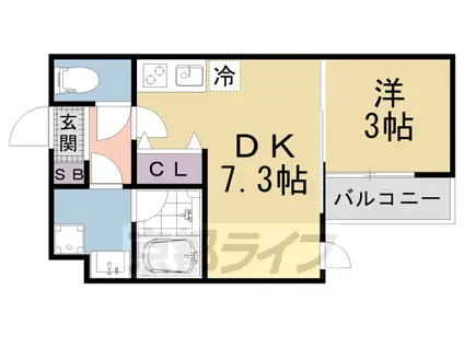 VINA山科ウエスト(1DK/3階)の間取り写真