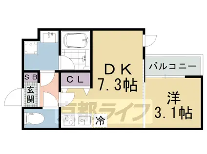 VINA山科ウエスト(1DK/2階)の間取り写真