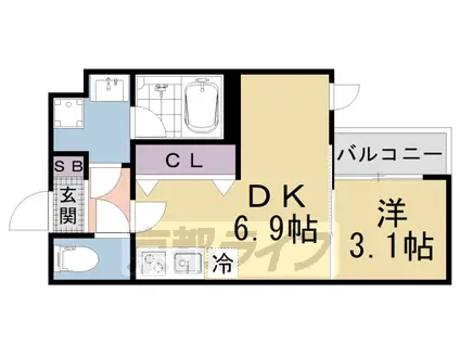 VINA山科ウエスト(1DK/2階)の間取り写真